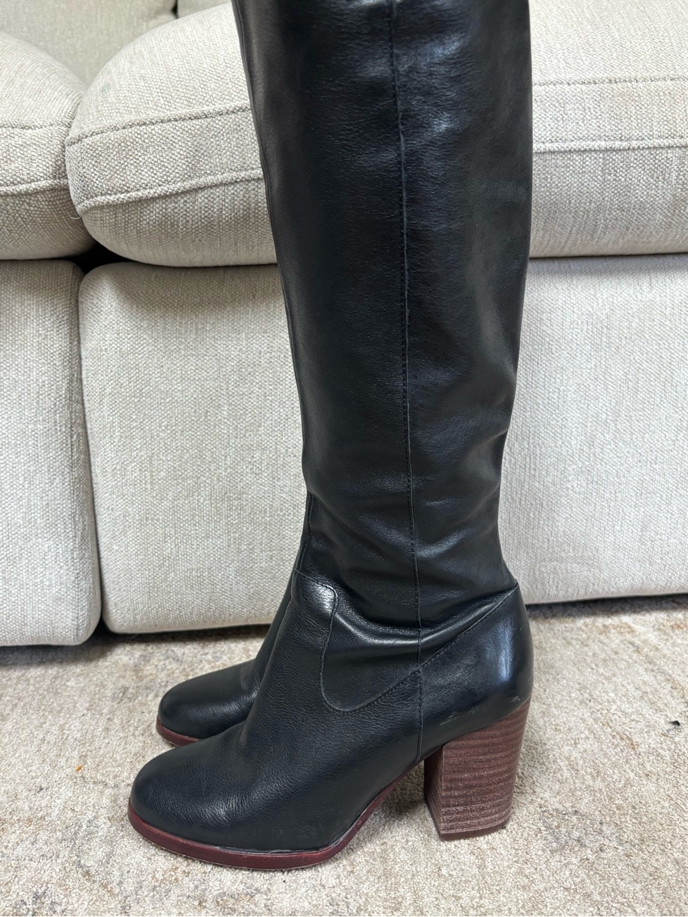Gianni Bini Black Leather Knee-High Block Heel Boots